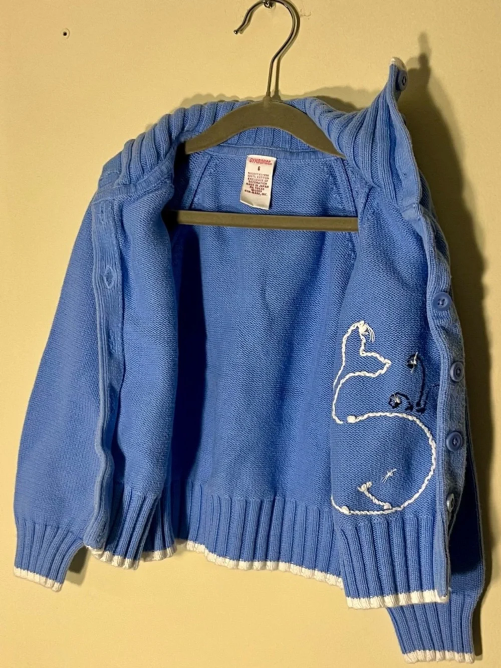 VTG Gymboree Blue Knit Collared Button Sweater White Whale Embroidery Size 6